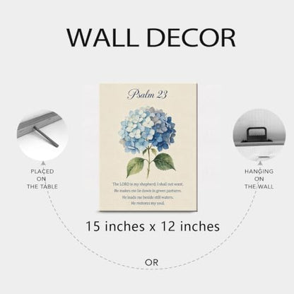 BEASTZHENG Psalm 23 Blue Hydrangea Canvas Wall Art Christian Bedroom Decor - color: Psalm 23