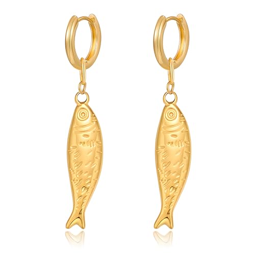 MUYAN Gold Fish Hoops Dangle Earrings for Women Beach Jewelry - style: Hoop A