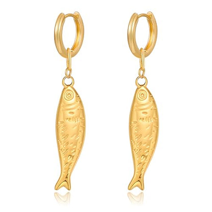 MUYAN Gold Fish Hoops Dangle Earrings for Women Beach Jewelry - style: Hoop A
