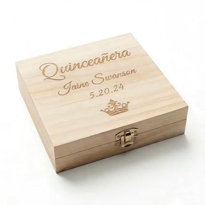Personalized Quinceañera Wooden Jewelry Keepsake Box for girls - color: style-4