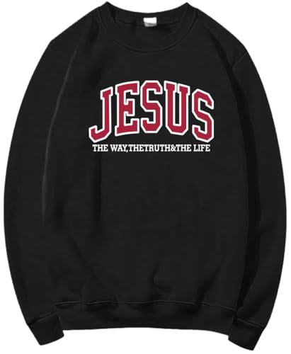 Christian Sweatshirts for Women Jesus Fleece Oversized Pullover Faith God Tops Crewneck Y2K Longsleeve - color: 2-black, size: Small