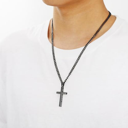 Gnamy Cross Necklace for Men Boys Stainless Steel Bible Verse Cross Pendant with Cuban Link Chain (22+2 Inches) | Christian Religious Jewelry Gifts - color: Black, style: I AM A CHILD OF GOD