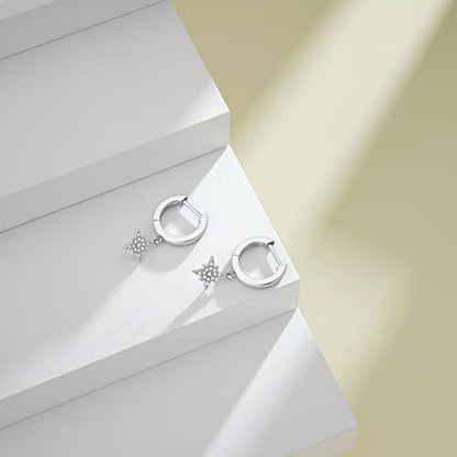 SEVENWELL Huggie Hoop Earrings for Women, Dangle Dangle Hoops - color: 06 Silver Celestial