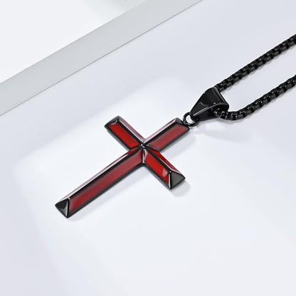 Cross Necklace for Men,Stainless Steel Christian Pendant Jewelry - color: A-T black-60cm chain