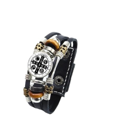 925 Sterling Silver San Benito Bracelet For Men - Luminous St Benedict Bracelets Leather Catholic San Benito Snap Button Bangles Multilayer Wristband, Rosario De San Benito, Pulseras De San Benito - color: 5 - San Benito Bracelet