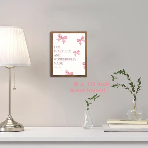 SEHSUVC Pink Bows Bible Verse Christian Canvas Wall Art, Wood Framed Trendy Religious Wall Decor, Cute Coquette Preppy Girls Aesthetic Room Decor Gifts for Bedroom Living Room Home Decor 8x10inch - color: Pink Bow 139:14