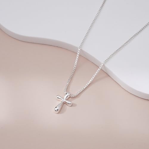 Cross Necklace for Women, Dainty 14K Gold Plated CZ Pendant - color: Silver-dainty bubble cross