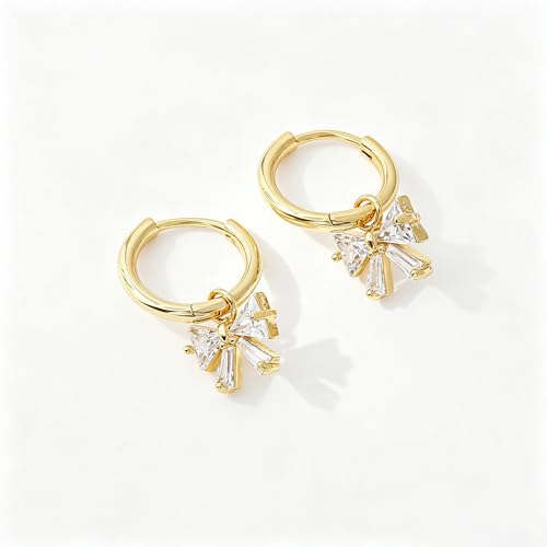 Dangle Earrings for Women, Dainty Huggie Hoop Dangle Earrings - color: Butterfly 01 Dangle Gold