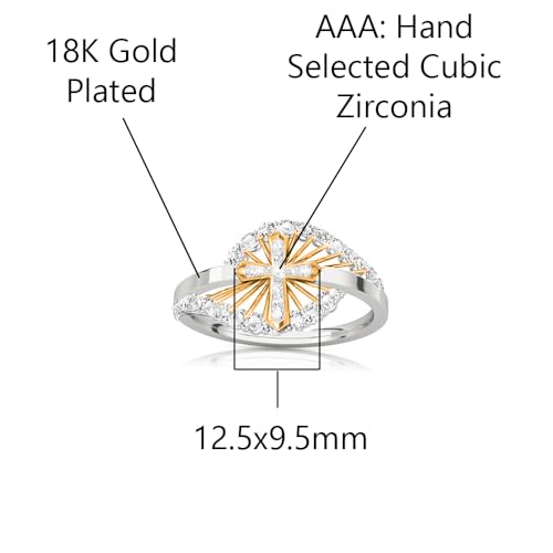 Savlano 18K Gold Plated Round Cut Cubic Zirconia Small Cross Band Ring Women Religious Ring - color: Yellow