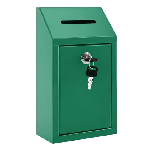 KYODOLED Cash Box for Farm Stand, Money Drop Box with Lock & Slot, Green - color: Green, size: 10.24 x 5.7 x 2.95 Inch