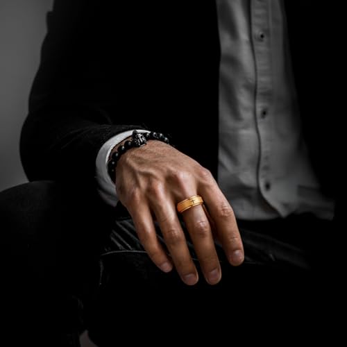 King Will 8mm Black/Gold/Silver Prayer Stainless Steel Ring - color: Gold & Black