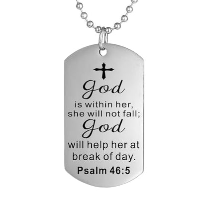 Christian Scripture Religious Dog Tag Necklace,Catholic Bible Verse Baptism Confirmation Sacrament Gifts - style: Psalm 46:5