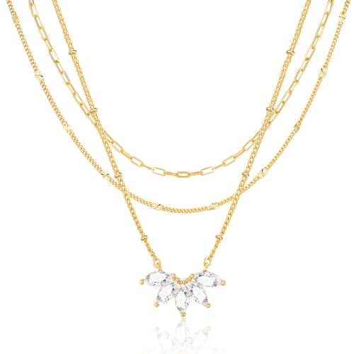 3PCS Gold Silver Layered Necklaces for Women Trendy - color: Gold&Flower