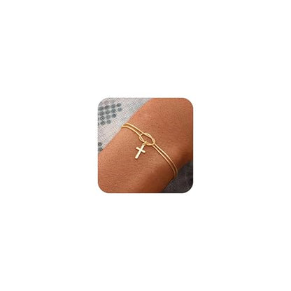 NECOCY Cross Bracelet for Women, 14K Gold/Silver Plated Dainty Bracelet