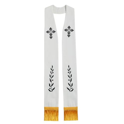 BLESSUME Church Clergy Pastor Cross Embroidered Stole - color: White 5