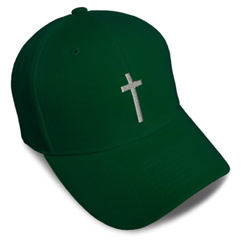 Custom Baseball Cap Cross Silver Christ Jesus God Faith Christian Hats - color: Forest Green Design Only