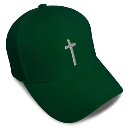 Custom Baseball Cap Cross Silver Christ Jesus God Faith Christian Hats - color: Forest Green Design Only