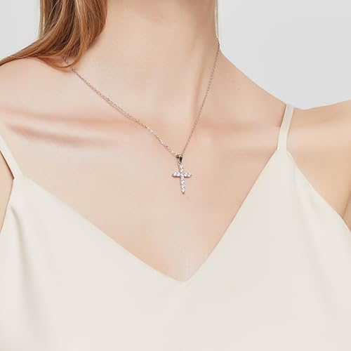 Cross Necklace for Women, Handcrafted S925 Sterling Silver Pendant - color: Sterling Silver + Zirconia
