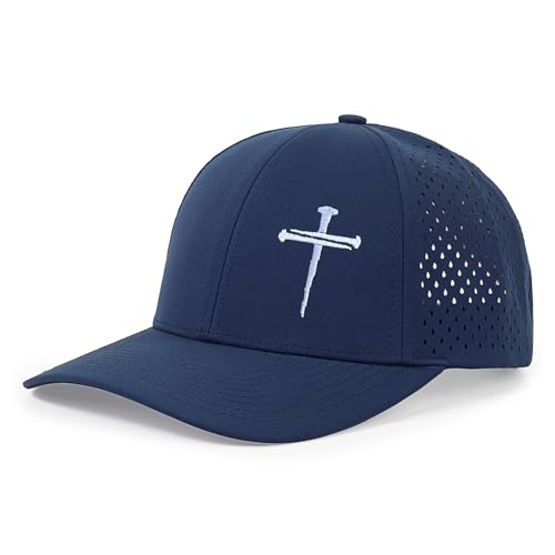 Jesus 3 Nail Cross Hat Christian Religious Gifts for Christma with Embroidered - Adjustable Snapback Baseball Cap - color: 3 Nail Cross Mesh Nylon Navy Blue