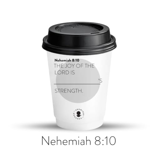 Double-Walled Paper Hot Cup, 12oz, Grey, Personalized Scripture Verses, for Sunday Morning Coffee Service and Small Groups, 25 Pack with Black Lids