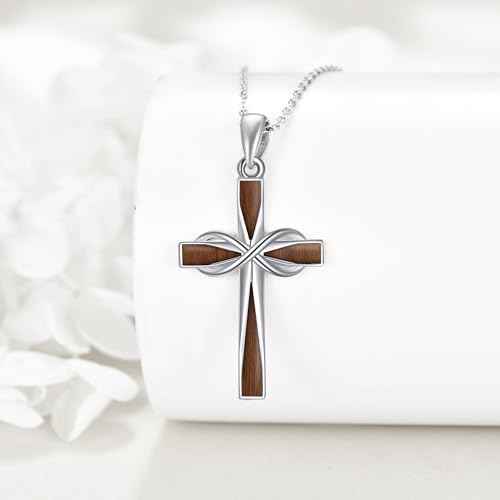 ONEFINITY Cross Necklace 925 Sterling Silver Cross Pendant Religious Jewelry Gifts - style: wood