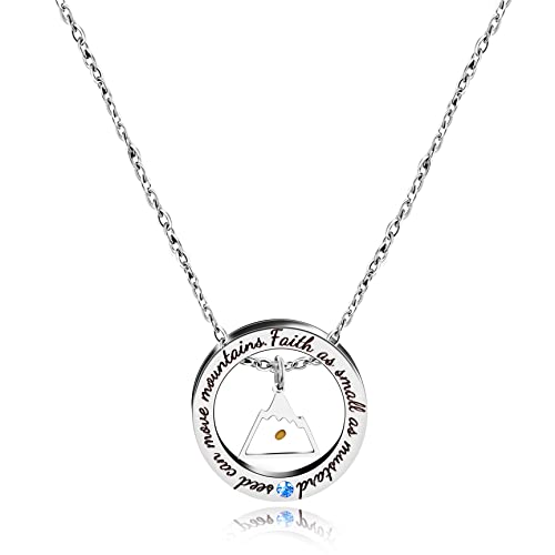 Uloveido Christian Circle Round Ring Necklace Engraved Faith As Small As A Mustard Seed Can Move Mountains Y958 - style: Blue CZ-triangle mountain