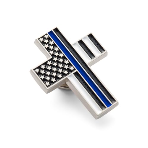 Great 1 American Flag Christian Cross Lapel Pin - color: Thin Blue Line