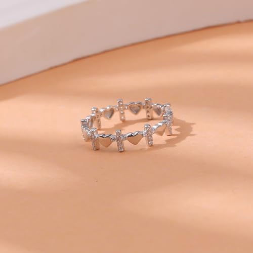 SUYACS 14K Gold Plated Cross Pray Rings for Women Daughter - color: Style 4-Silver, size: 6