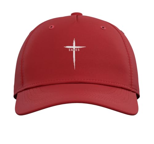 Cool Christian Cross Jesus Saves Men Women Graphic Christ Adjustable Baseball Hat - color: Red
