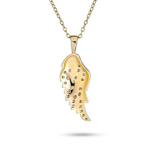 Guardian Angel Wing Pendant Necklace CZ Rose Gold Plated Sterling Silver - color: Gold