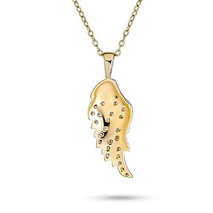Guardian Angel Wing Pendant Necklace CZ Rose Gold Plated Sterling Silver - color: Gold