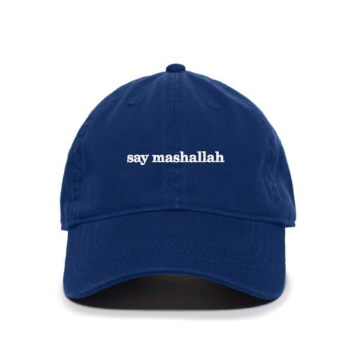 DSGN By DNA Say Mashallah Embroidered Hat Islamic Muslim Faith Inspired Cotton Baseball Cap Adjustable Dad Hat for Men&Women - color: Royal Blue