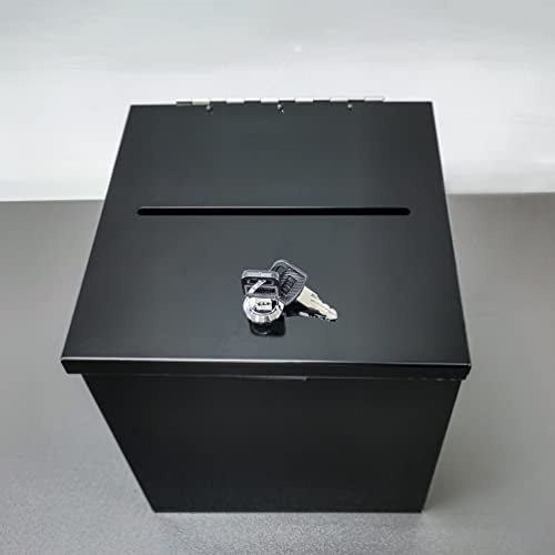 FixtureDisplays® 8X8X9.5" Black Metal Donation Box Collection Tithes Offer Drop Ballot Sharp Edge 10918NEW-BLACK-RIVET-S-SPECIAL-2D