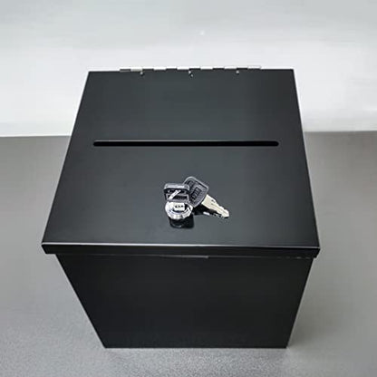 FixtureDisplays® 8X8X9.5" Black Metal Donation Box Collection Tithes Offer Drop Ballot Sharp Edge 10918NEW-BLACK-RIVET-S-SPECIAL-2D