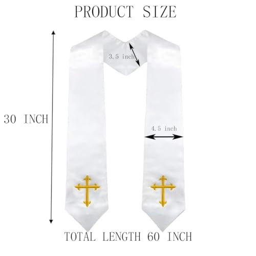 Clergy Stole & Choir Stole with Cross Embroidery 60'' (Pink) - color: White