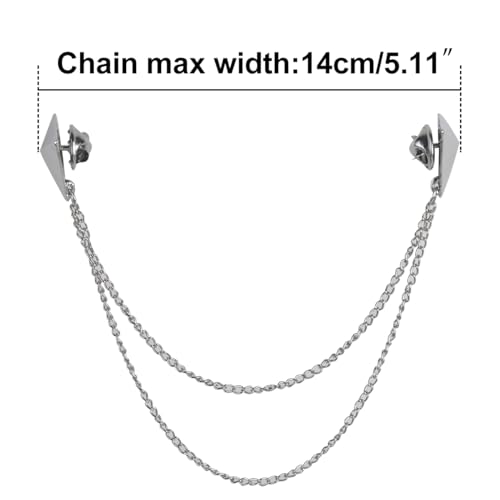 Stud Double Chain Brooch Pin,Shirts Neck Collar Tips with Tassel Chain,Blouse Lapel Pin for Suits - color: Silver