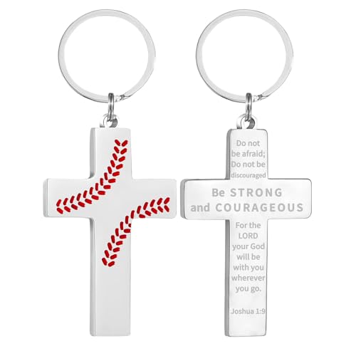 Football/Baseball/Soccer/Basketball Cross Keychain for Men Sport Gifts - color: Silver, style: Baseball-joshua 1:9