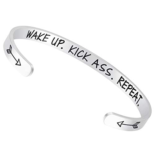 Fesciory Inspirational Bracelets for Women, Stainless Steel Cuff Bangle - color: Silver-10