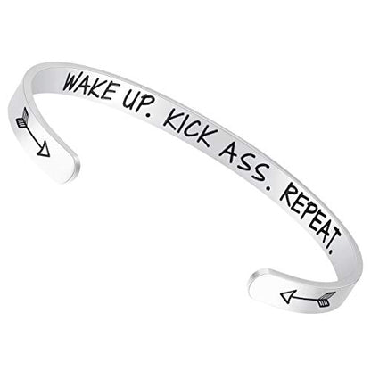 Fesciory Inspirational Bracelets for Women, Stainless Steel Cuff Bangle - color: Silver-10