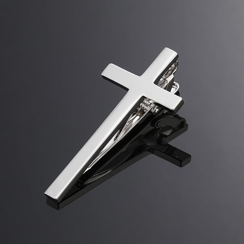 Novelty Silver Gold Black Tie Clip for Men Unique Owl Fish Shark Guitar Cross Tie Bar Neckties for Regular Wedding Business Tie Pin Clips Jewelry - style: Silver Cross