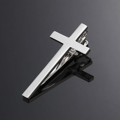 Novelty Silver Gold Black Tie Clip for Men Unique Owl Fish Shark Guitar Cross Tie Bar Neckties for Regular Wedding Business Tie Pin Clips Jewelry - style: Silver Cross