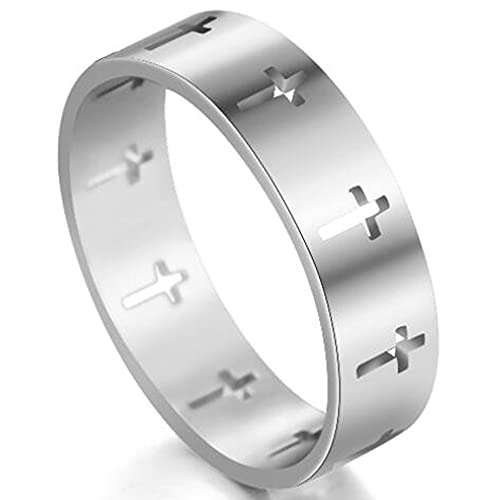 Jude Jewelers 6mm Stainless Steel Carved Christian Cross Religious Wedding Band Ring - color: Silver