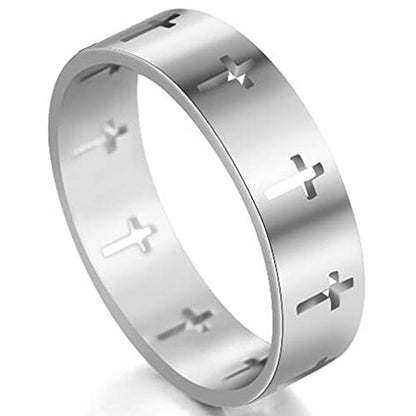 Jude Jewelers 6mm Stainless Steel Carved Christian Cross Religious Wedding Band Ring - color: Silver