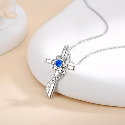 I am a Child of God Necklace - 925 Sterling Silver Birthstone Flower Cross Pendant Religious Jewelry Baptism First Communion Confirmation Gifts for Girls - style: Sept.