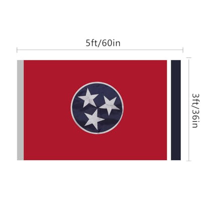 Tennessee flag for outside 3x5 Ft, Embroidered, Brass Grommets - size: 3x5Ft
