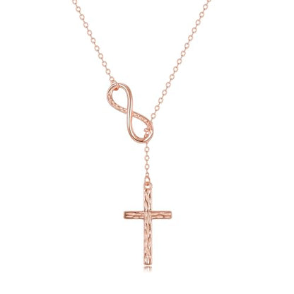 925 Sterling Silver Infinity Cross Necklace for Women - color: Rose Gold