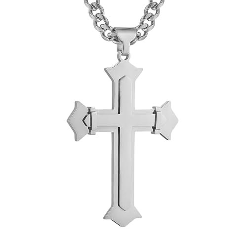 HZMAN Large Stainless Steel Christian Faith Cross Necklace for Men - color: Silver-1