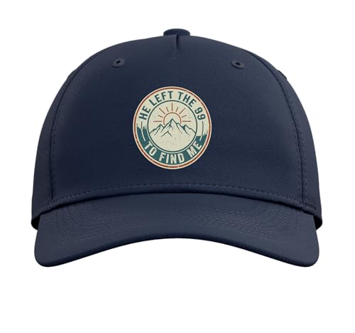 He Left The 99 to Find Me Retro Christian Bible Verse Adjustable Baseball Hat - color: Navy Blue