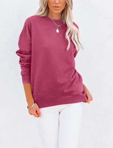 TICTICMIMI Women's Casual Crewneck Sweatshirts Cute Loose Fit with Pockets - color: C- Hot Pink, size: X-Large