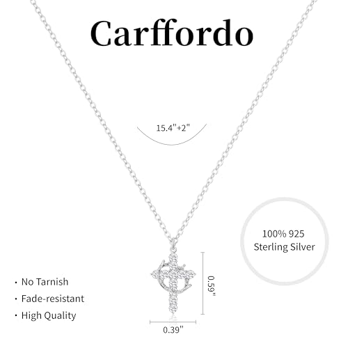 Carffordo 925 Sterling Silver Cross Necklace, Dainty Necklace for Women - style: Silver Crown Cross